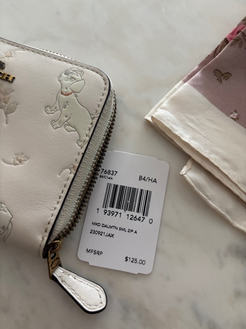 Coach x Disney Dalmatians White Zip-Around Wallet with matching scarf